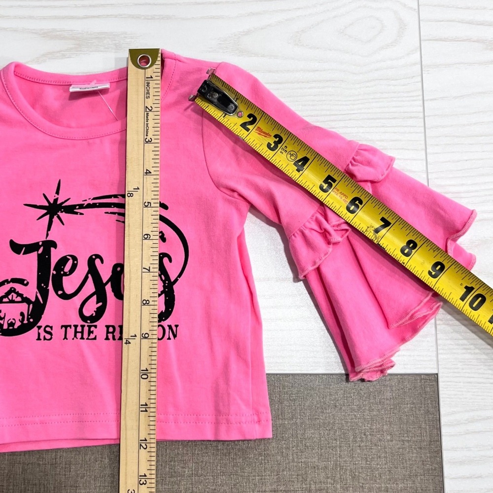 Jesus Is The Reason 2-Piece Outfit Girls XXS Pink Ruffle Bell Bottoms Retro - Picture 8 of 13